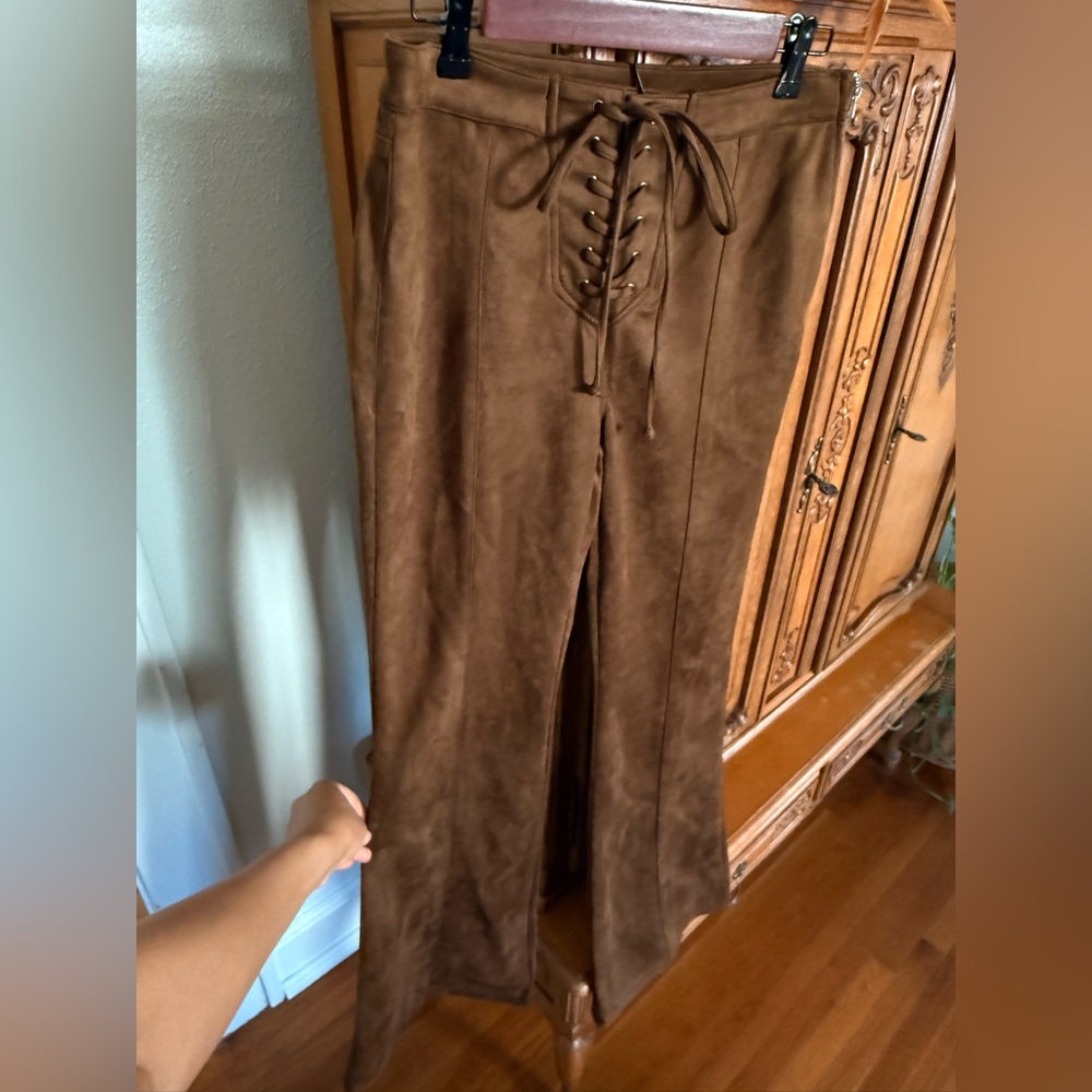 Emory Park Chocolate Suede Flair Lace-Up Pants